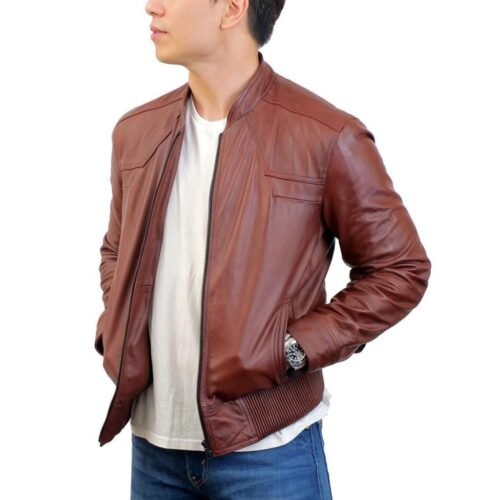 High Value Man (HVM) Red Maroon Leather Bomber Jacket