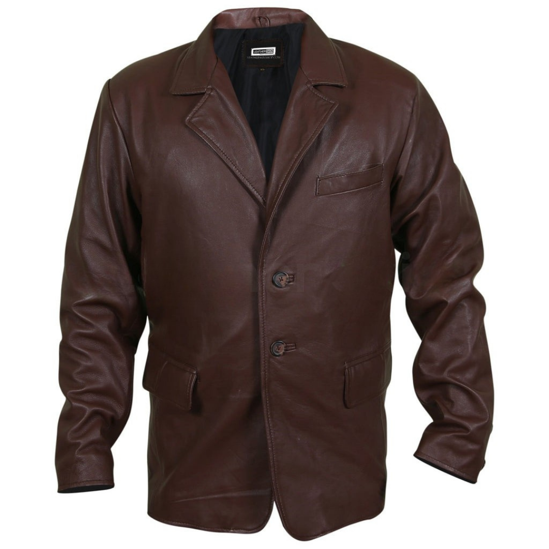 High Value Man (HVM) Men Brown Genuine Leather Coat